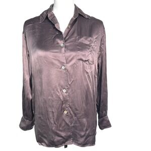 SILK MAISON Womens Small 100% Mulberry Silk Button Down Long Sleeve Shirt Purple